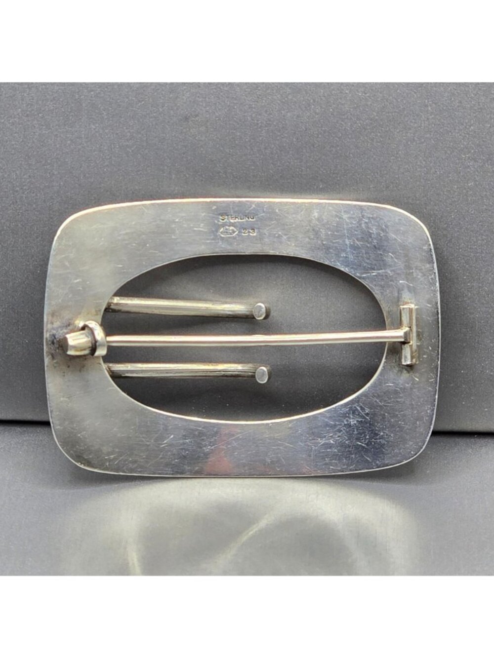 Antique Laurence Foss Sterling Silver Art Deco Sash Pin Buckle Brooch 2" - Picture 4 of 9